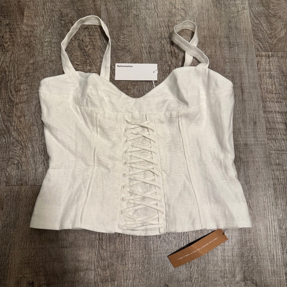 Reformation White Lace-Up Corset Crop Top